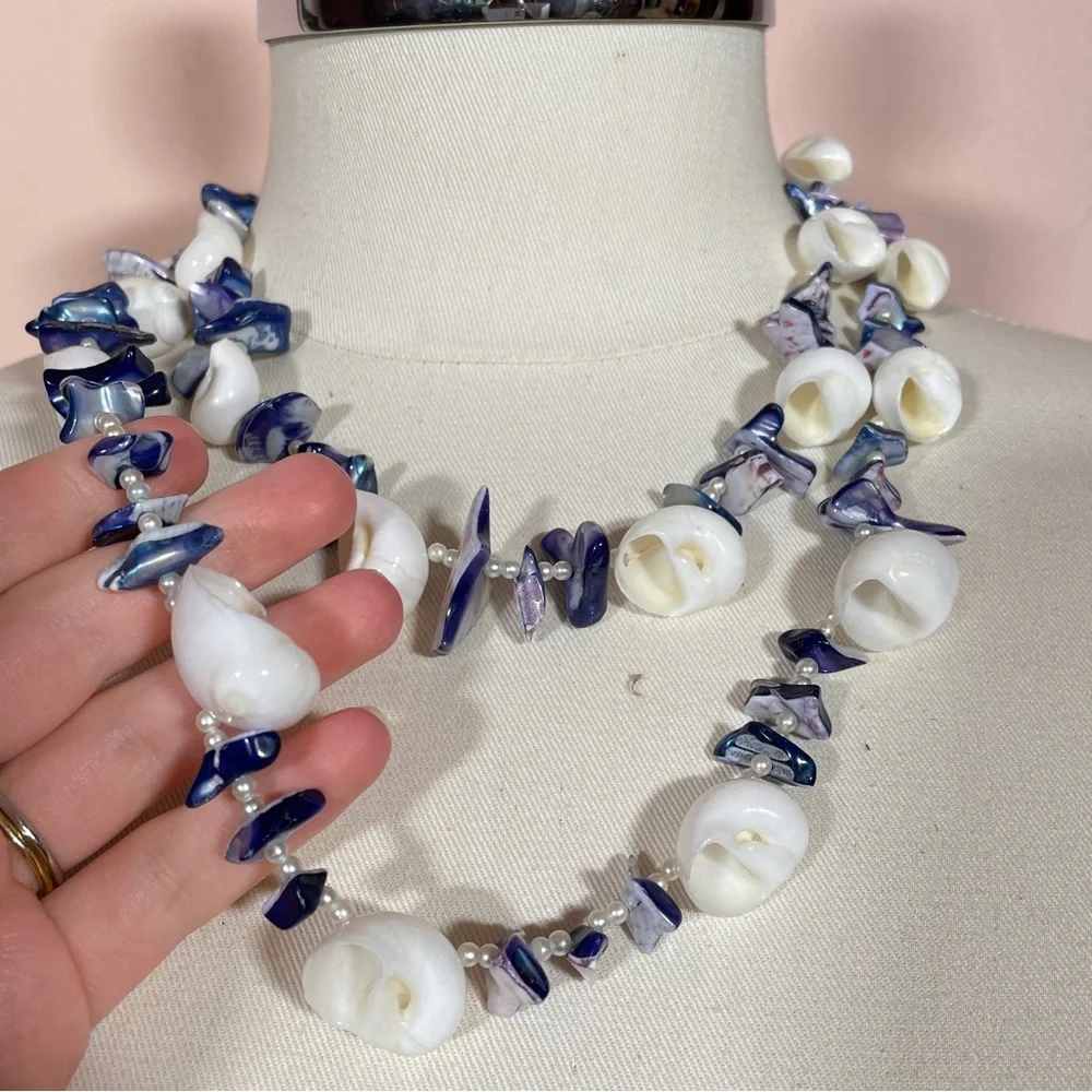 Vintage Real SHELL & Real PEARL Mermaid Core Summer Beach Tropical Boho Necklace